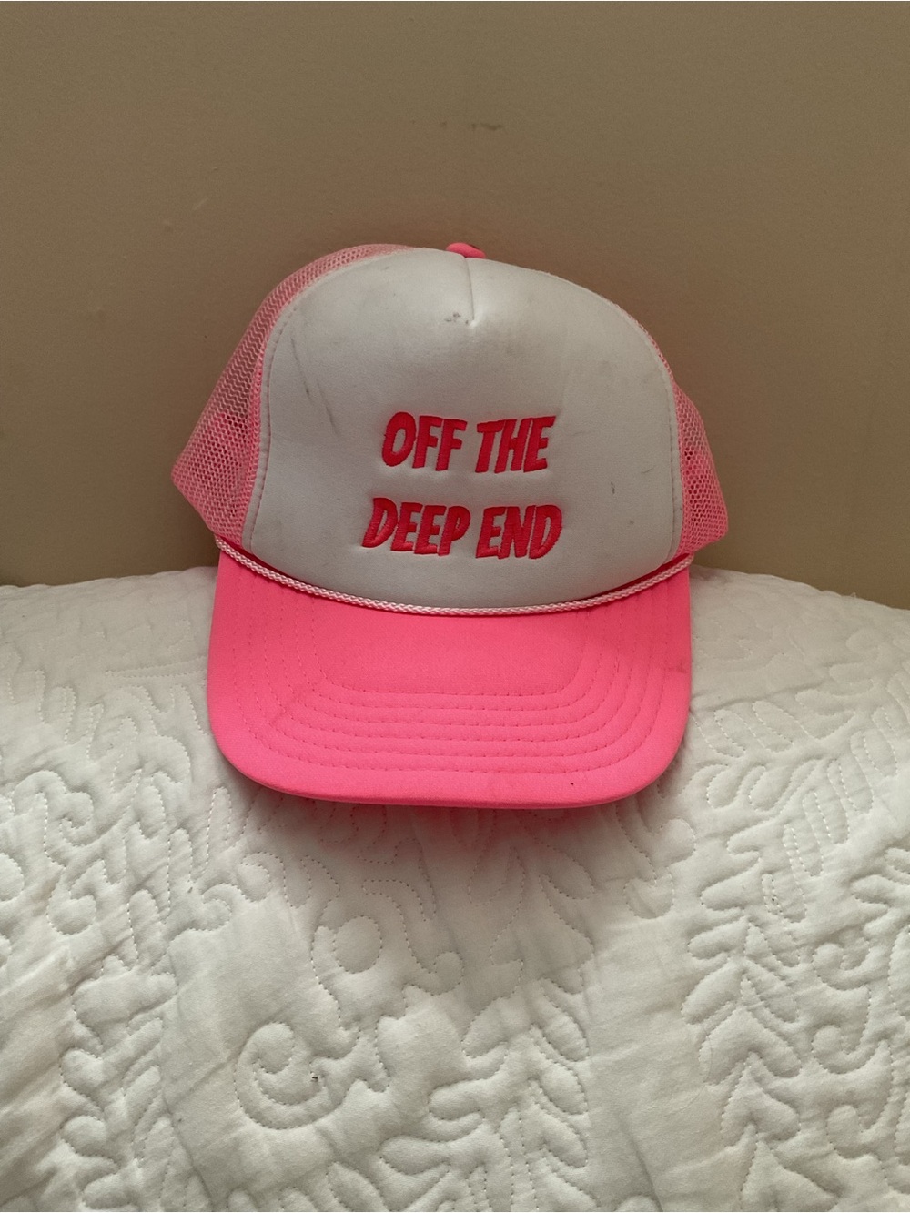 Pink and White 'Off The Deep End' Trucker Hat